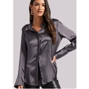 Generation Love Jay Silk Blouse in Charcoal Size Small